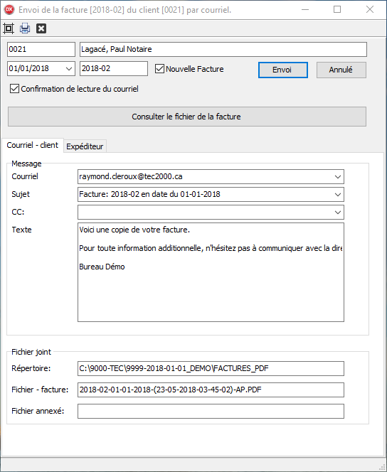 envoi facture email