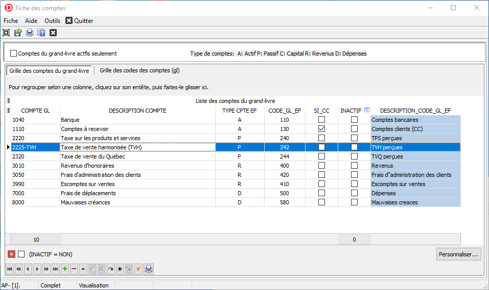 Module Comptes clients > Menu des fiches sources > Fiche des comptes du  grand-livre